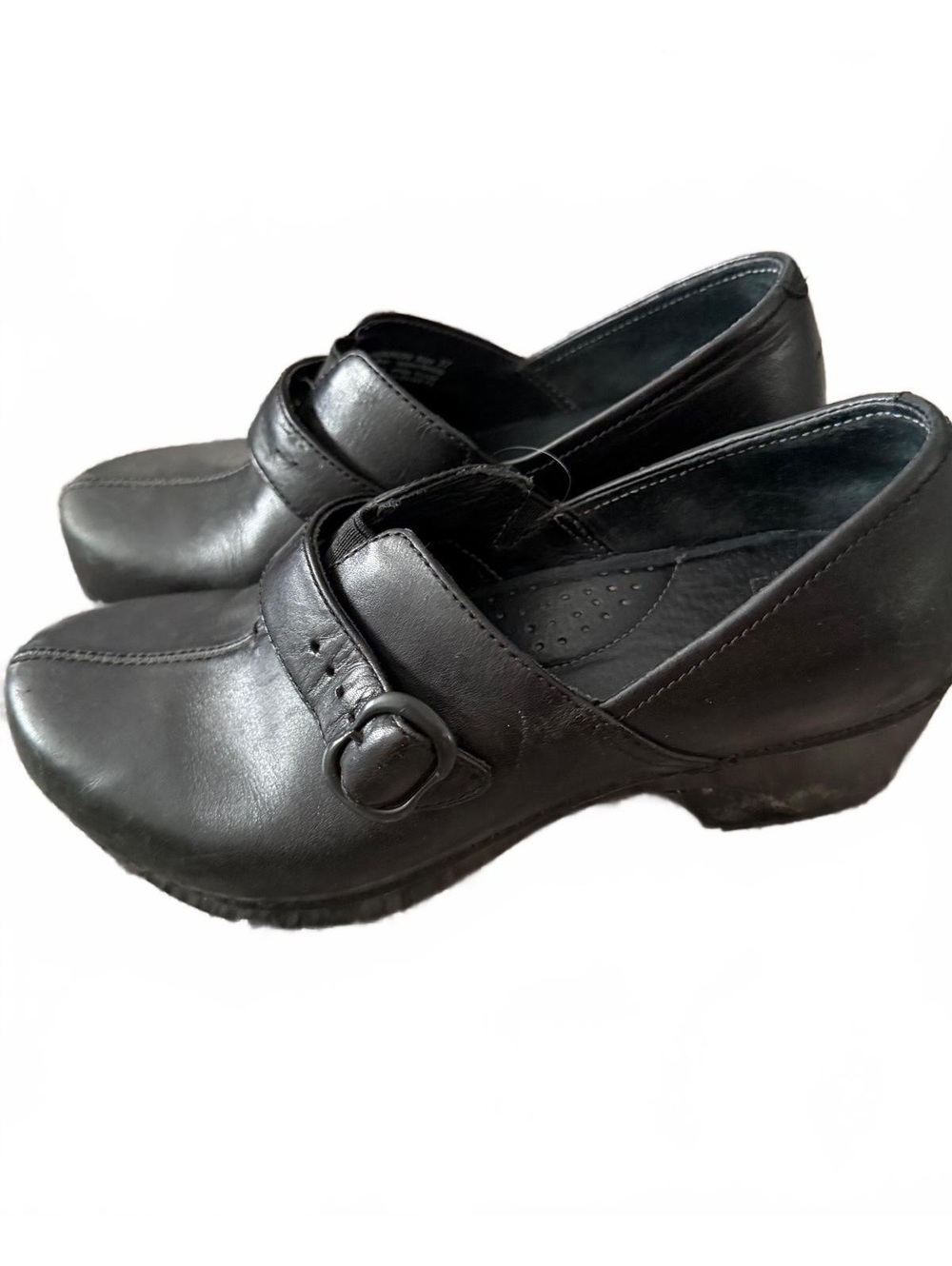Dansko Black Leather Mary Jane Heeled Clogs Shoes EU 37 US  7 Adjustable Strap